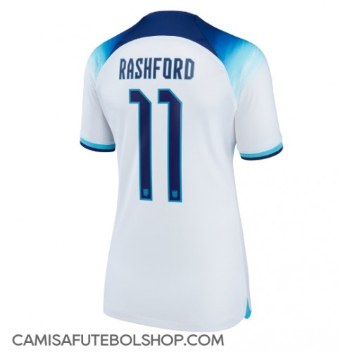 Camisa de time de futebol Inglaterra Marcus Rashford #11 Replicas 1º Equipamento Feminina Mundo 2022 Manga Curta